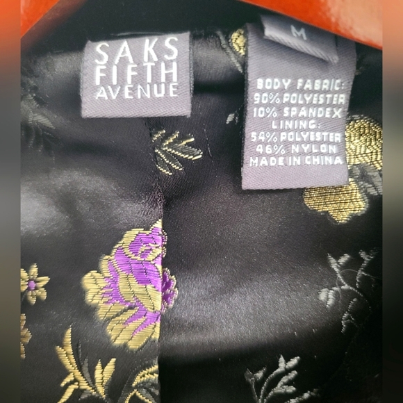 SAKS FIFTH AVENUE evening black velvet and floral blazer coat size M - Picture 5 of 5